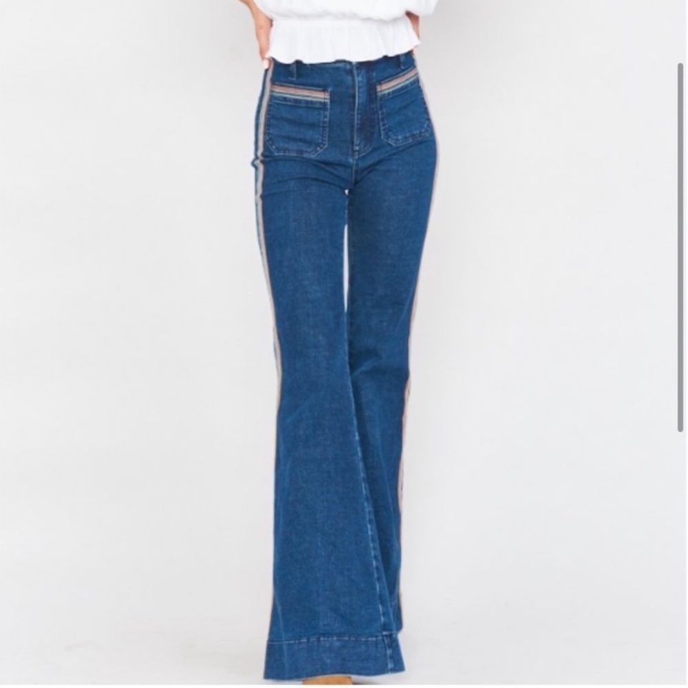 Show Me Your Mumu Farrah Trouser Flare Sunset Strip Bell Bottom Striped Jeans 29
